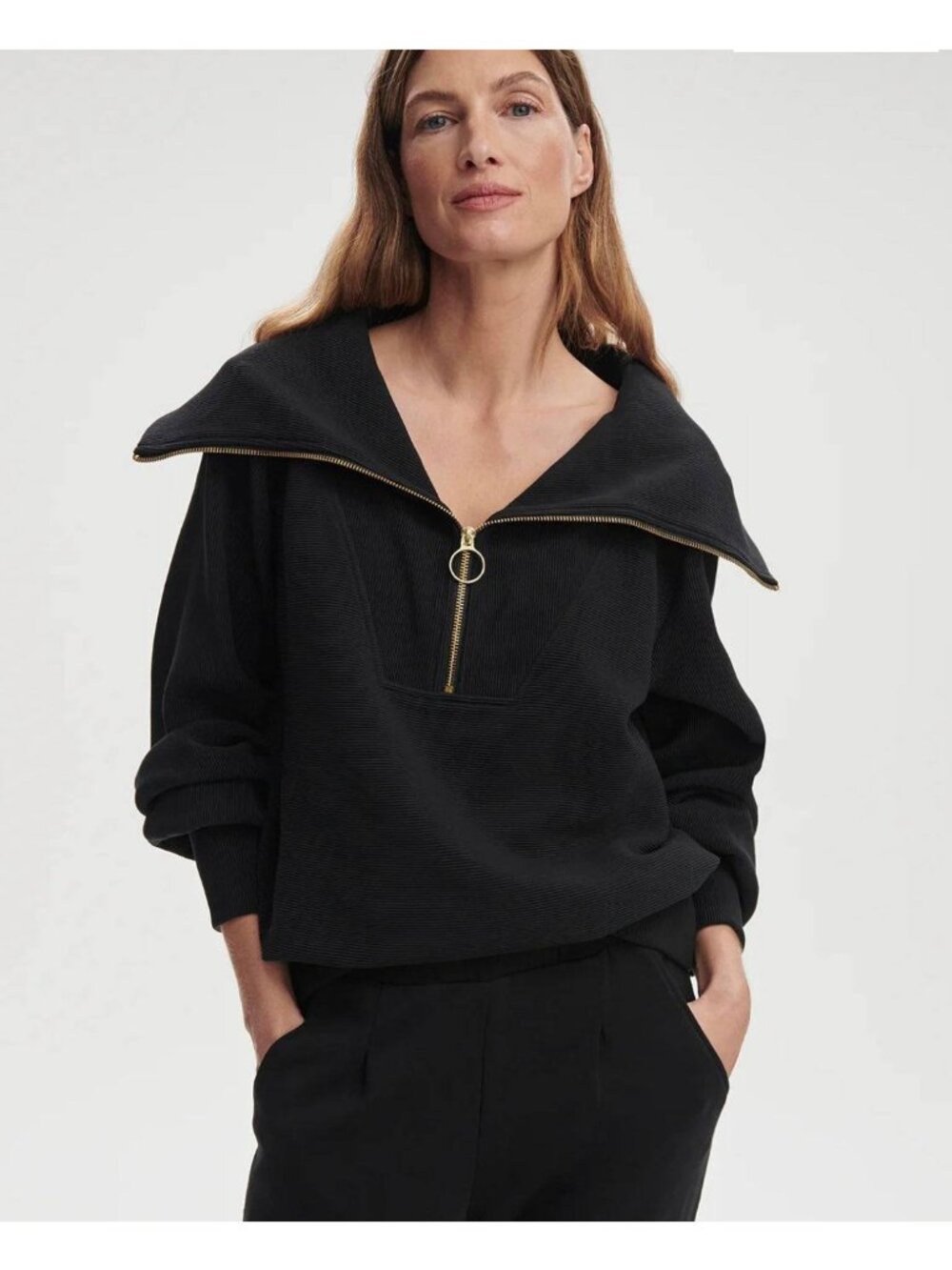 Varley Vine Half Zip Ottoman Rib Oversized Pullover Black Women’s XXS Lounge